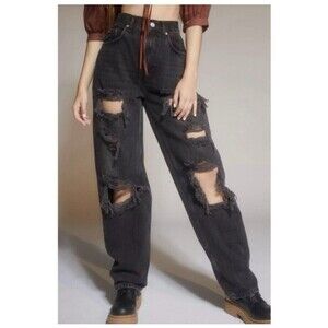 BDG High-Rise Distressed Baggy Faded Black Jeans Women’s Size 24
